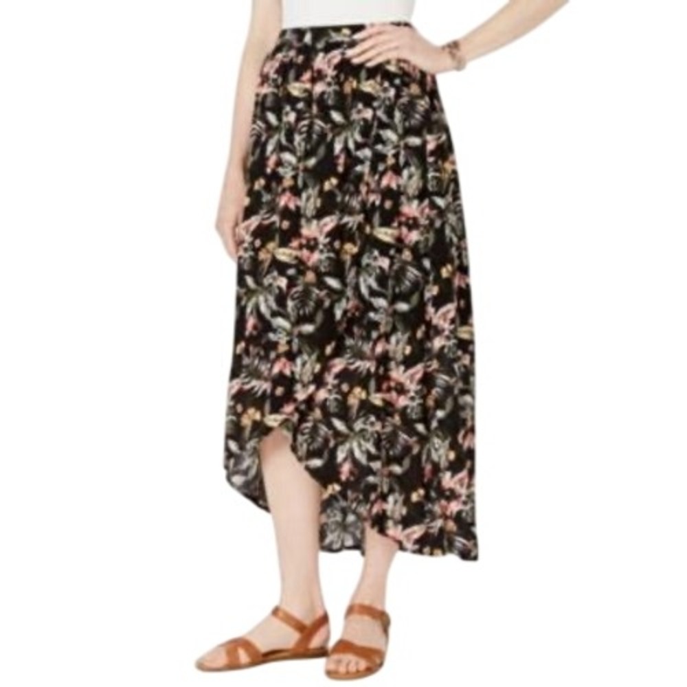 424. Style & Co Women's Black Floral Hi-Lo Below Knee Skirt Size Large Floral